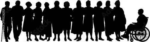 Une silhouette d'un groupe de personnes à mobilité réduite et en situation de handicap