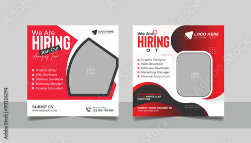 We are hiring job vacancy social media post template set, vacant recruitment marketing web banner square flyer poster design.	