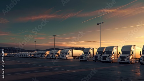 The lineup of parked trucks photo