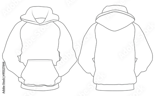 Hoodie drawn outline illustration technical fashion illustration. front and back view