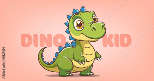 Vector cartoon cute kind little baby dinosaur. Prehistoric ancient animal. Kid toy. Dino rex sticker. Mythical young dragon cub.