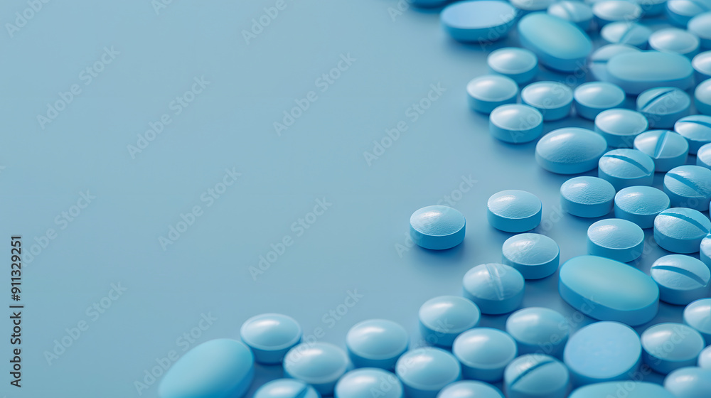 Blue pills on blue background with space for text Blue pills on blue background with space for text