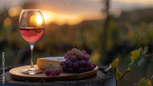 Wallpaper Mural Charming cheese and grape platter photographed at sunset in a vineyard, Making it a perfect representation of an ideal evening spent in the embrace of nature and culinary delights. Torontodigital.ca