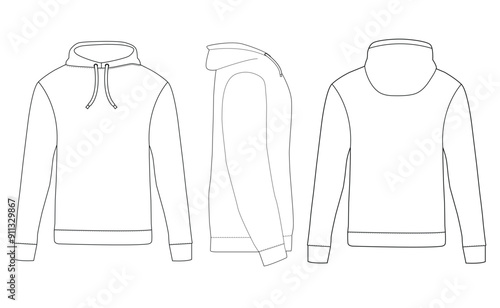 Hoodie drawn outline illustration technical fashion illustration. front and back view