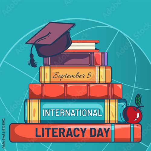 World Literacy Day Minimalists Banner Concept. World Book Day Festival, Book Sale Vector Illustration.