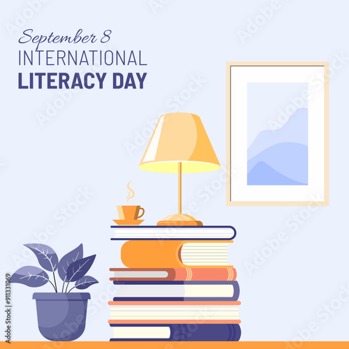 World Literacy Day Minimalists Banner Concept. World Book Day Festival, Book Sale Vector Illustration.