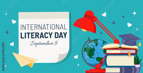 World Literacy Day Minimalists Banner Concept. World Book Day Festival, Book Sale Vector Illustration.
