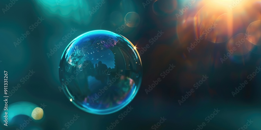 Soap bubble with reflections in shades of blue gradient Soap bubble with reflections in shades of blue gradient