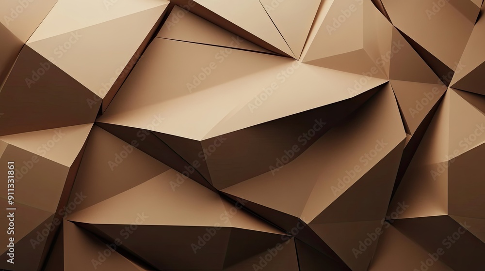 Fototapeta premium Geometric 3D brown background with sharp, angular lines and subtle highlights.