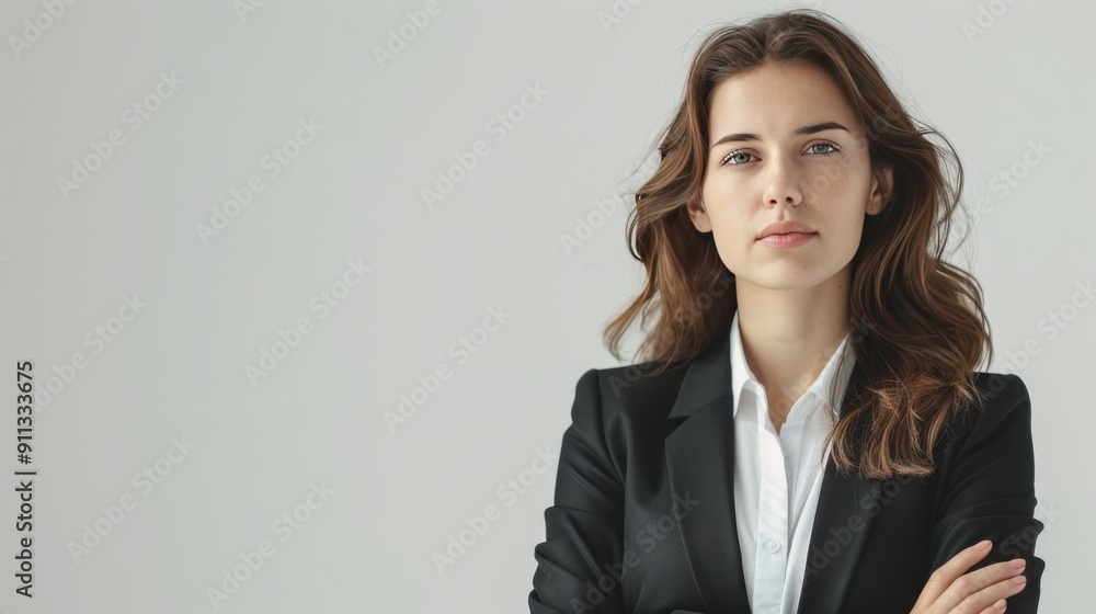 Confident Young Businesswoman in Black Suit with Arms Crossed Confident Young Businesswoman in Black Suit with Arms Crossed