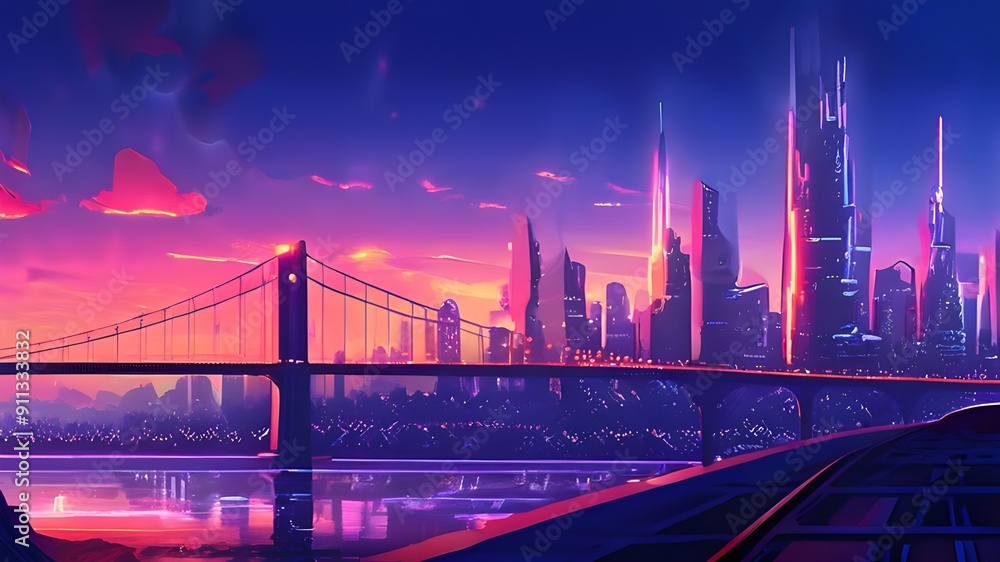 Obraz premium city harbour bridge at sunset