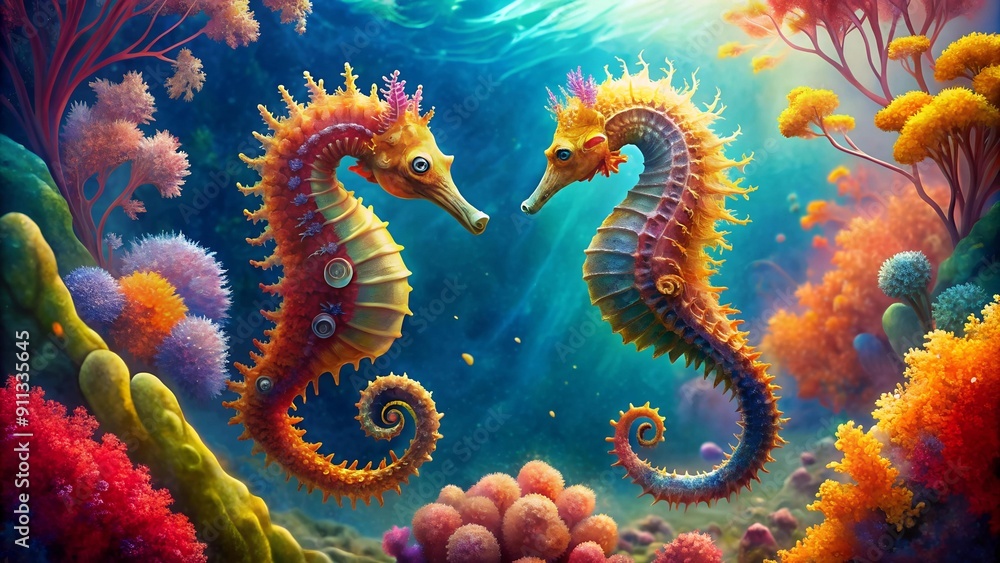 Whispers of the Deep: A Watercolor Dream of Seahorses and Coral Generative AI Whispers of the Deep: A Watercolor Dream of Seahorses and Coral Generative AI