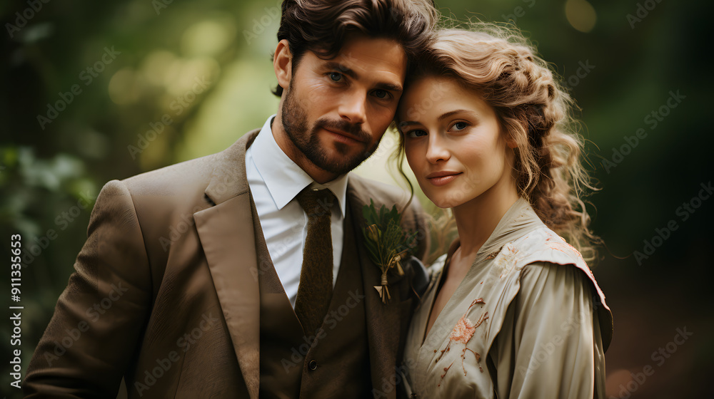 Bride and groom in eco-conscious wedding attire Bride and groom in eco-conscious wedding attire