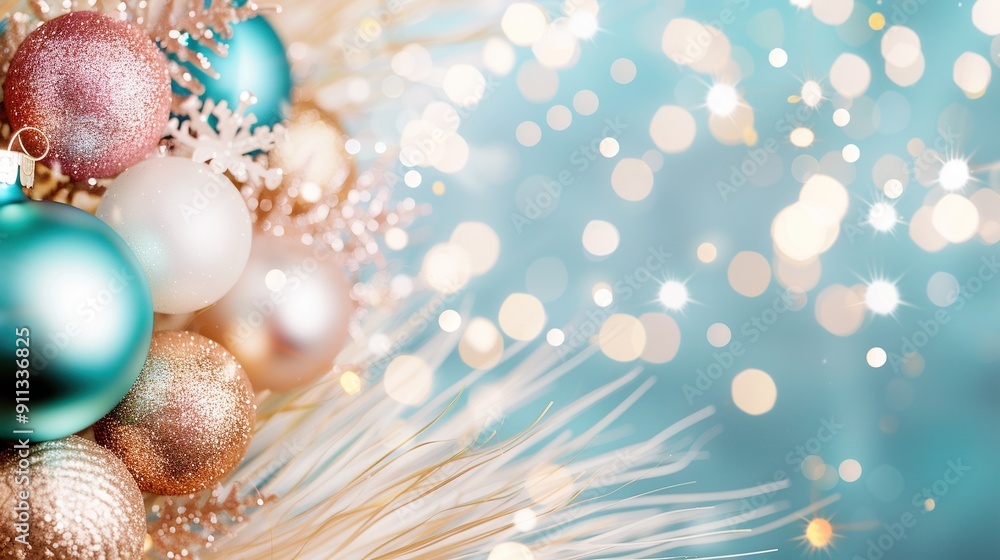 A blue-and-gold Christmas ornament adorned with snowflakes and sparkles on a blue-and-white background A blue-and-gold Christmas ornament adorned with snowflakes and sparkles on a blue-and-white background