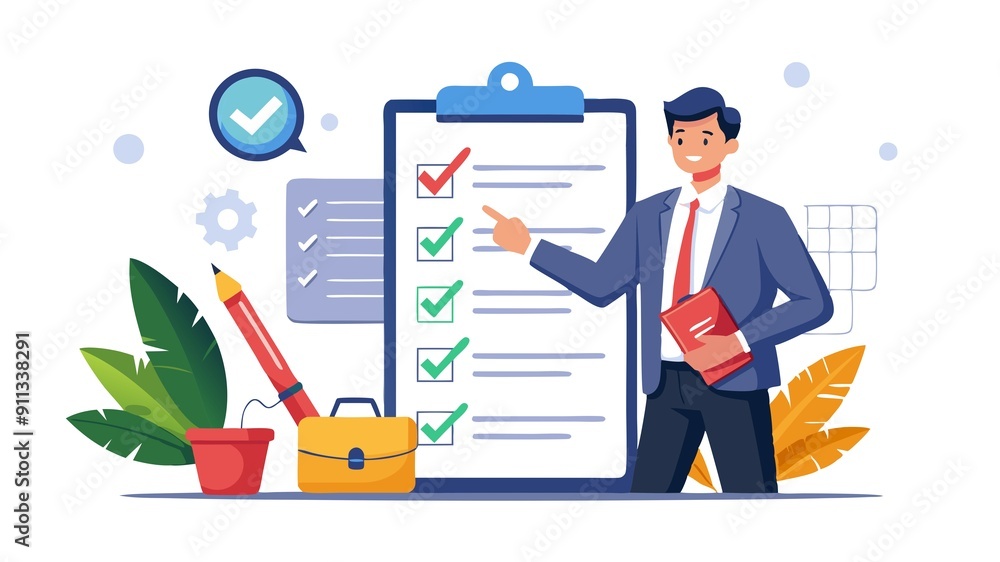 A businessman effortlessly ticking a box on a digital interface. The design emphasizes the efficiency of digital project management and is perfect for promoting workflow automation tools. A businessman effortlessly ticking a box on a digital interface. The design emphasizes the efficiency of digital project management and is perfect for promoting workflow automation tools.