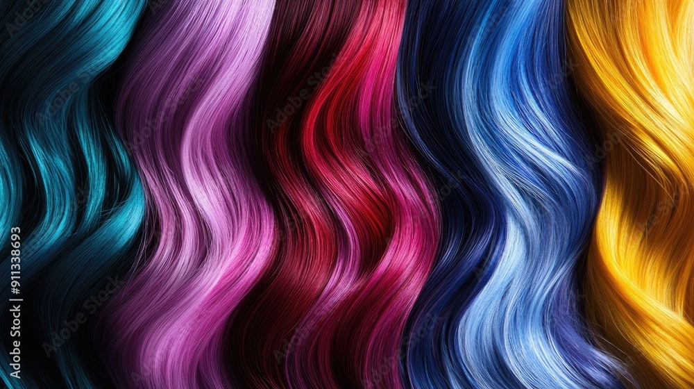 Close-up of a vibrant hair dye color palette, showcasing a variety of rich, bold colors Close-up of a vibrant hair dye color palette, showcasing a variety of rich, bold colors