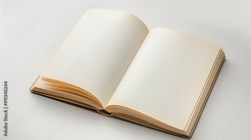Open Blank Notebook on a Clear White Surface Ready for Creative Ideas Open Blank Notebook on a Clear White Surface Ready for Creative Ideas