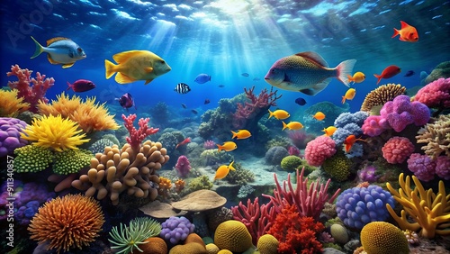 A Symphony of Colors: Underwater Tapestry of a Coral Reef  Generative AI photo