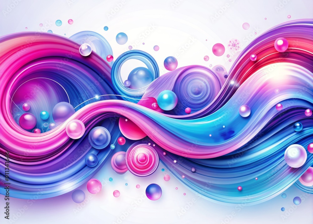 Vibrant abstract wave formed by swirling circles of pink, blue, and purple hues, creating a mesmerizing and playful visual effect against a white background. Vibrant abstract wave formed by swirling circles of pink, blue, and purple hues, creating a mesmerizing and playful visual effect against a white background.