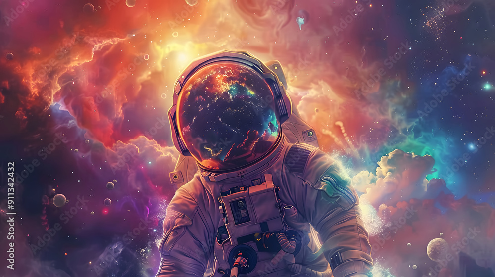 An astronaut in space encounters an alien amidst a galactic backdrop, with a sense of danger and fantasy An astronaut in space encounters an alien amidst a galactic backdrop, with a sense of danger and fantasy