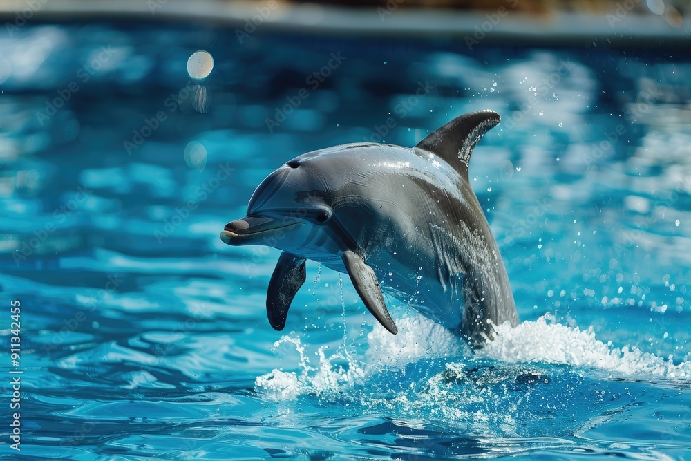 Naklejka premium Dolphin Leaping Out of the Water with Splash