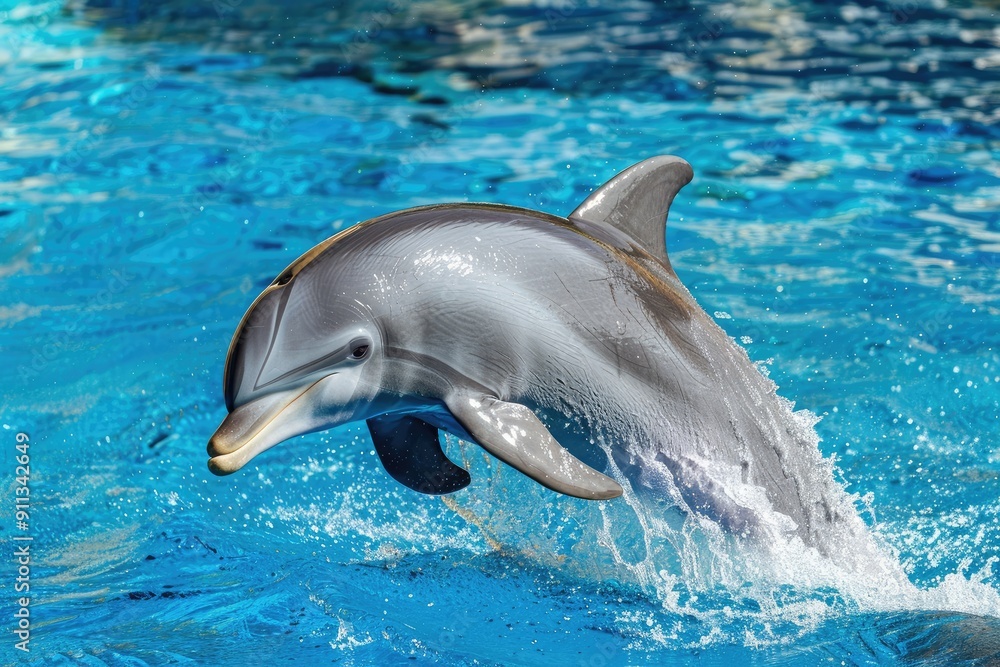 Naklejka premium A dolphin leaping out of the water with a splash