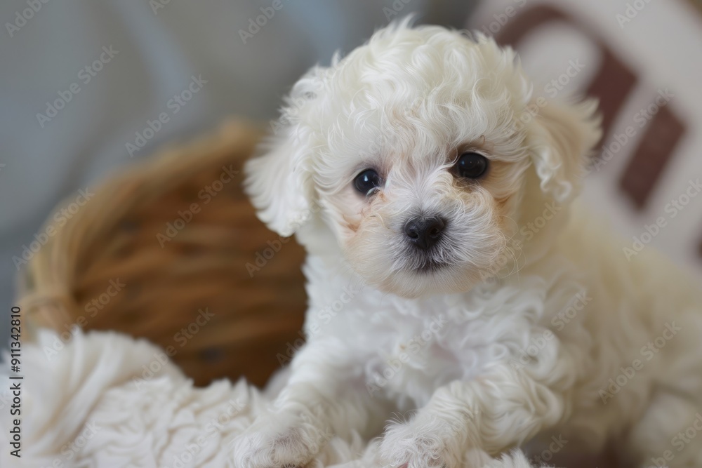 A Close-Up Portrait of a White Puppy with Curly Fur A Close-Up Portrait of a White Puppy with Curly Fur