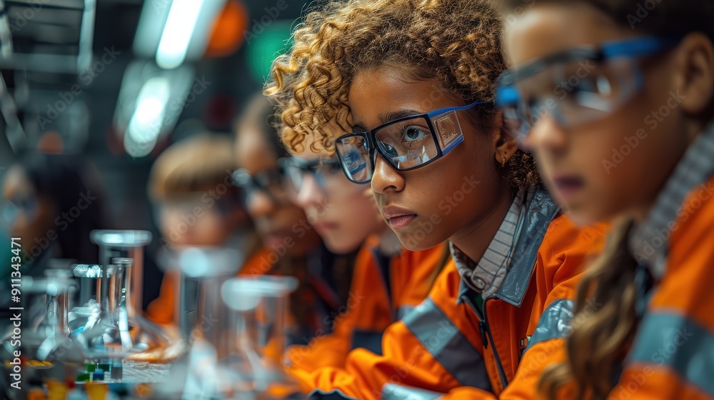 Diverse Group of Students Conducting Science Experiment in High-Tech Classroom - Ultra-Realistic 4K Educational Stock Photo Diverse Group of Students Conducting Science Experiment in High-Tech Classroom - Ultra-Realistic 4K Educational Stock Photo