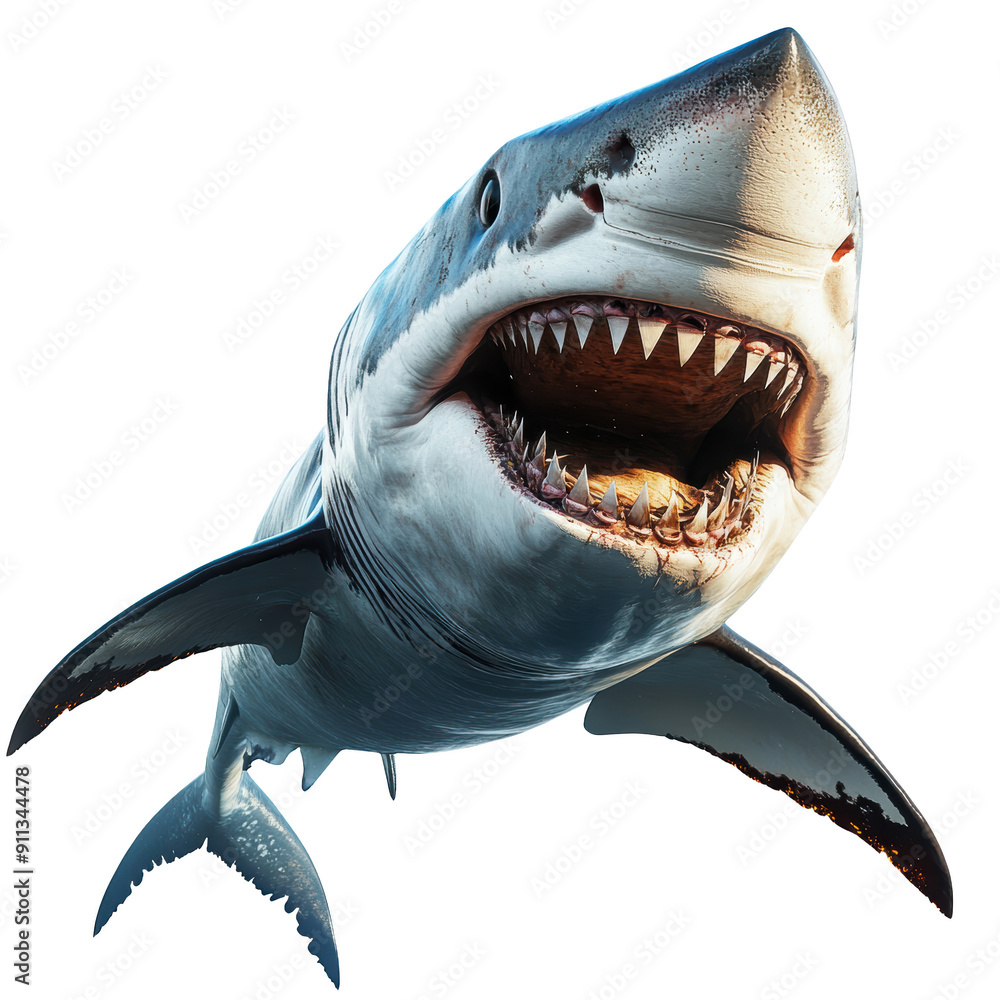 Obraz premium Great White Shark with Open Mouth with transparent background
