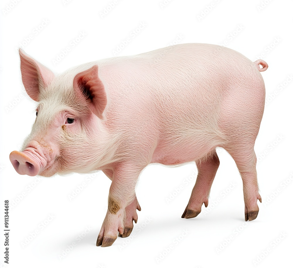 Pink domestic pig standing on white background as transparent PNG Pink domestic pig standing on white background as transparent PNG