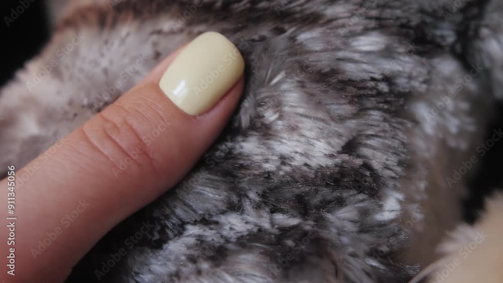 Polyester fabric close up, female hand touching textile. Polyester fabric close up, female hand touching textile.