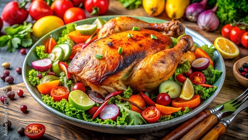 Aromatic Roasted Chicken with a Vibrant Salad Medley generative AI