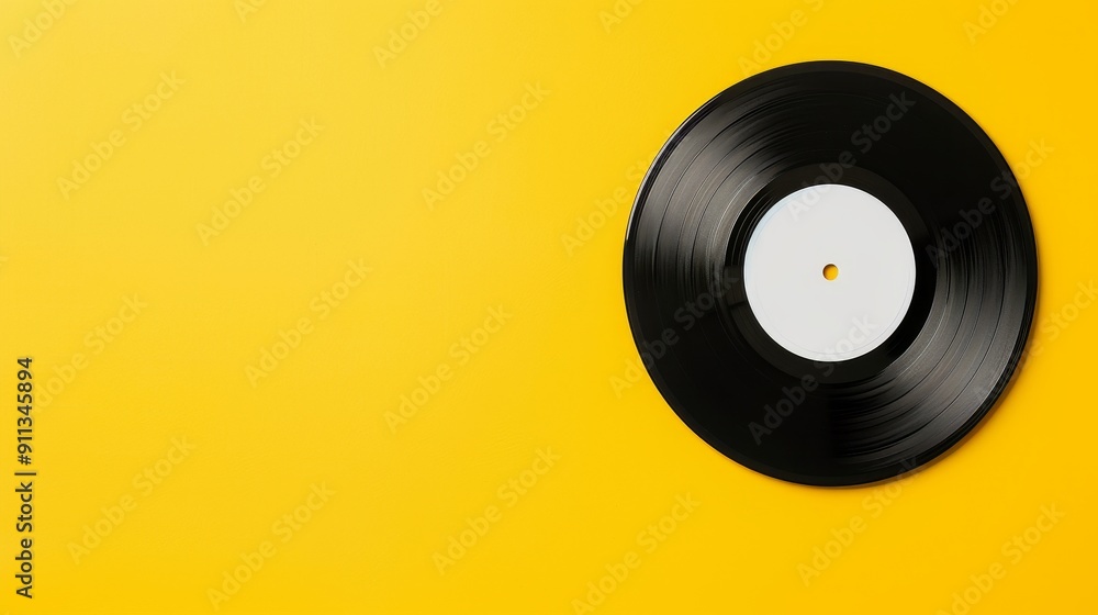 Yellow background with a vinyl record, blank labeld Yellow background with a vinyl record, blank labeld