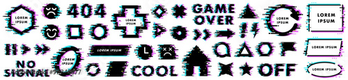 Circle glitch effect icons set. Collection of geometric shapes icon