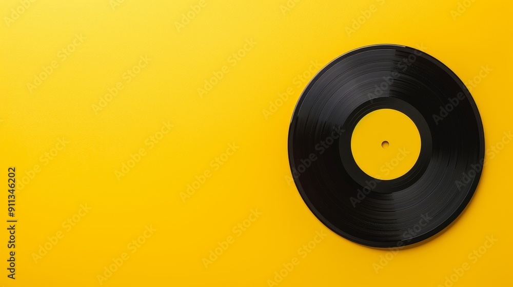 Yellow background with a vinyl record, blank labeld Yellow background with a vinyl record, blank labeld