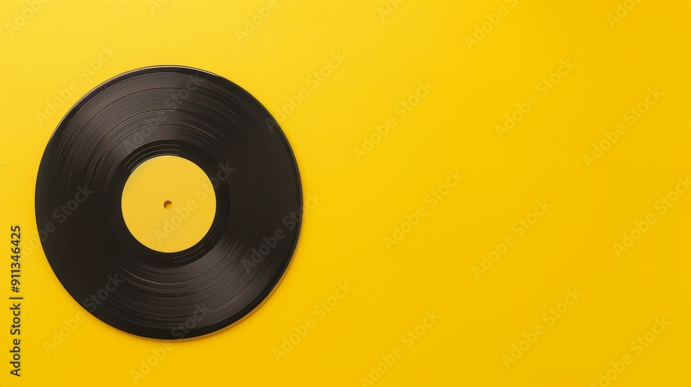 Yellow background with a vinyl record, blank labeld Yellow background with a vinyl record, blank labeld
