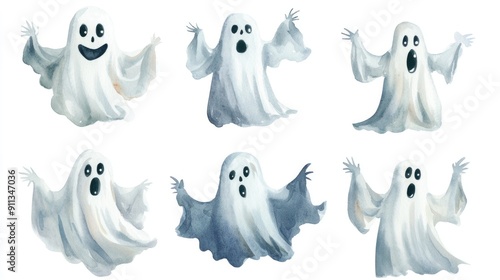 Ghost Halloween scary horror set. Cute ghost shadow. ghost sheet for halloween character design.