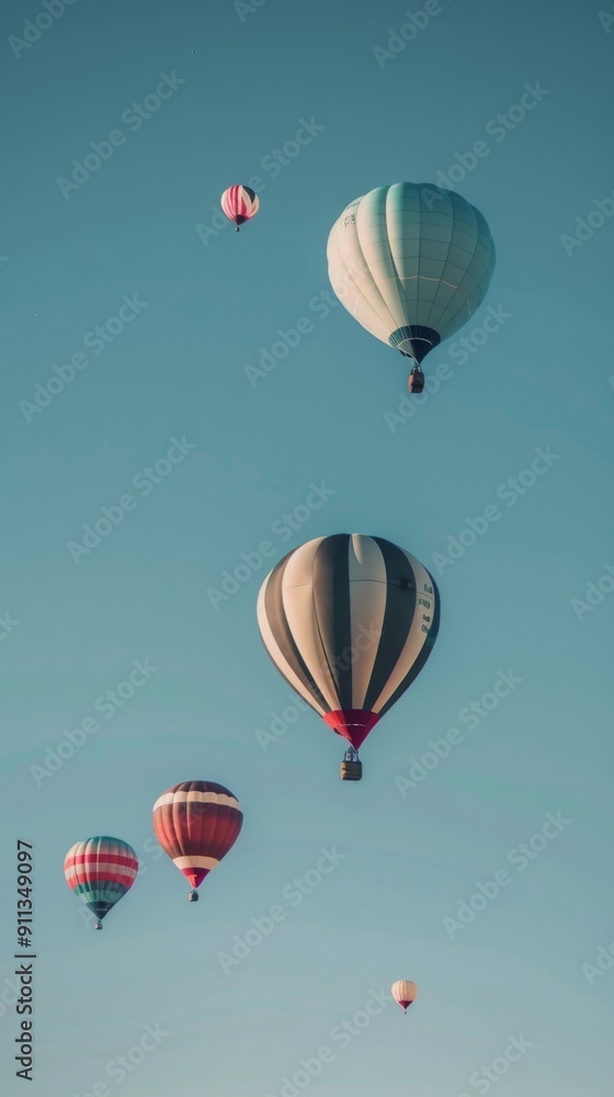 Obraz premium several hot air balloons floating in the clear blue sky