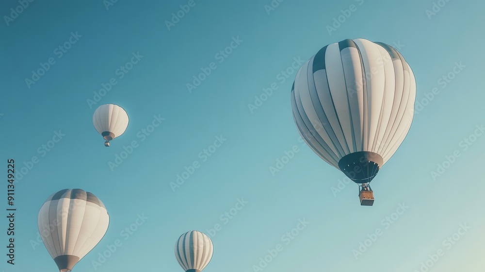 Fototapeta premium several hot air balloons floating in the clear blue sky