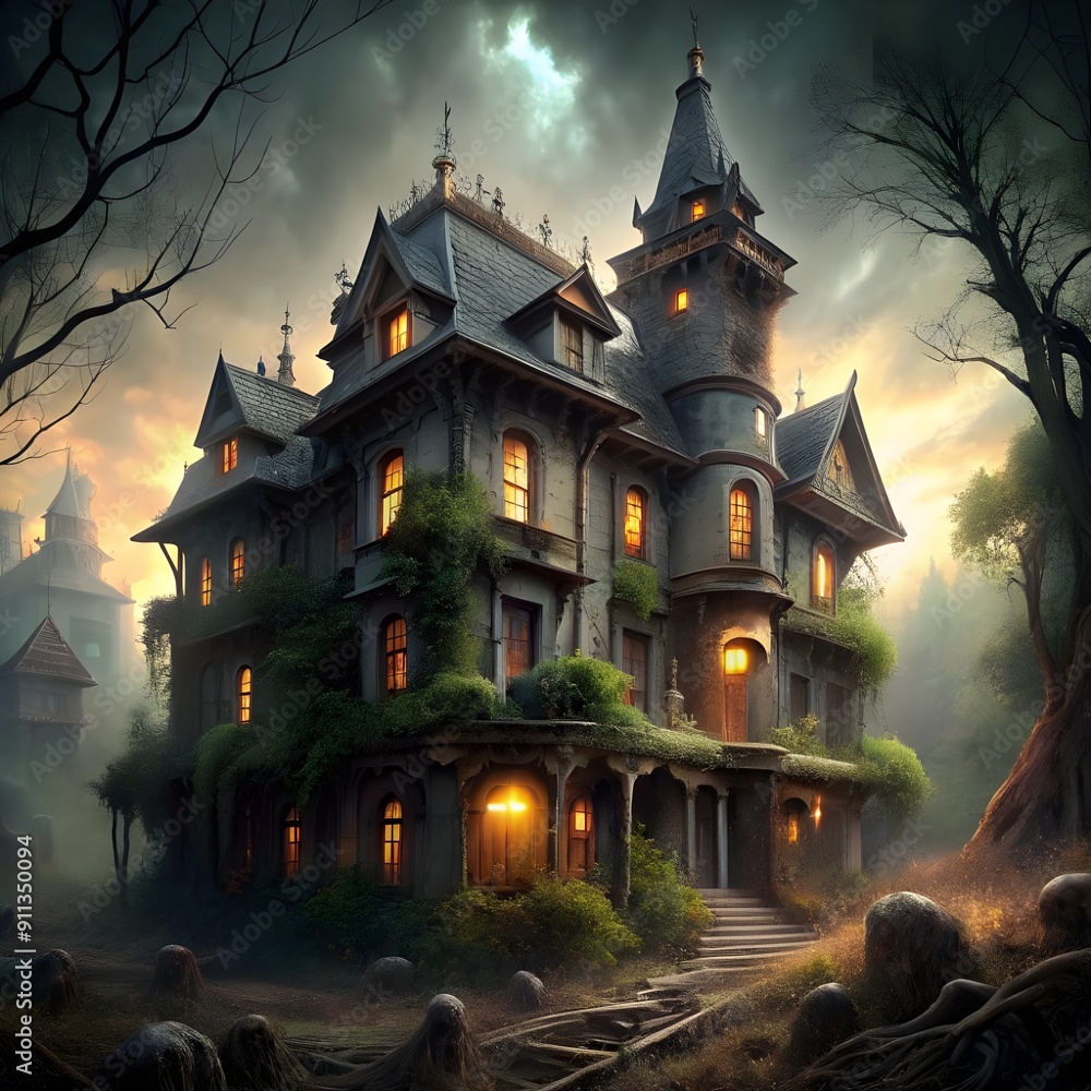 Halloween Haunted House: Spooky Dilapidated Mansion for a Haunting Scene Halloween Haunted House: Spooky Dilapidated Mansion for a Haunting Scene