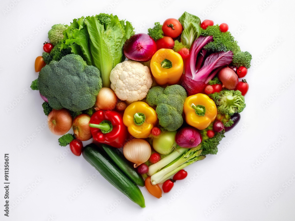 Realistic heart shape made from a variety of fresh vegetables, vibrant and detailed for world food day Realistic heart shape made from a variety of fresh vegetables, vibrant and detailed for world food day