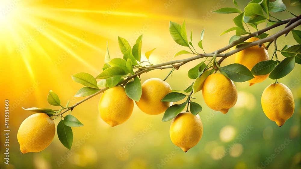 Sun-Kissed Lemons on a Rustic Branch AI generated Sun-Kissed Lemons on a Rustic Branch AI generated