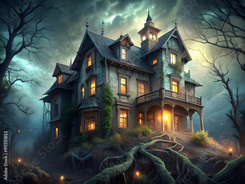 Halloween Haunted House: Spooky Dilapidated Mansion for a Haunting Scene