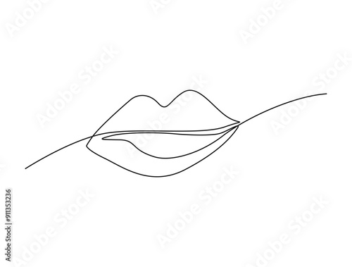 Continuous one line drawing of sexy lips. Woman lips single line vector illustration.