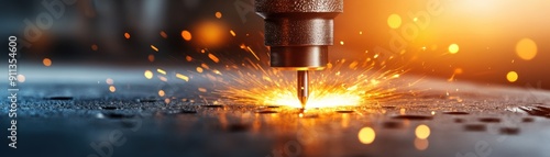 Wallpaper Mural Close-up of a precision cutting tool generating sparks on metal, showcasing the art of fabrication and modern technology in action. Torontodigital.ca