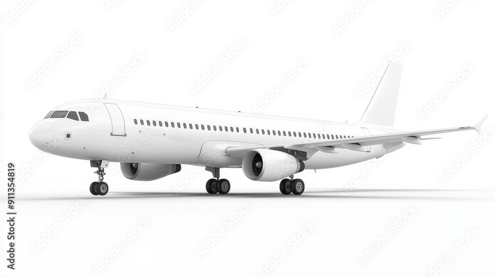 Obraz premium High detailed white airliner, 3d render on a white background. Airplane Take Off, isolated 3d illustration. Airline Concept Travel Passenger plane. Jet commercial airplane