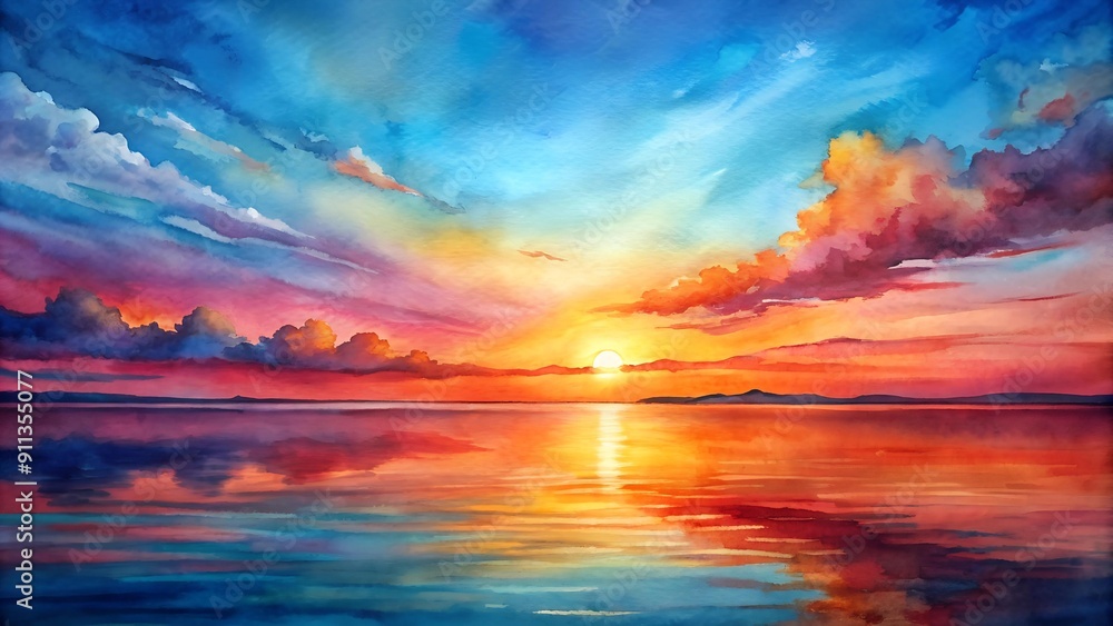 Serene Sunset Symphony: A Watercolor Dream of Crimson and Azure AI generated Serene Sunset Symphony: A Watercolor Dream of Crimson and Azure AI generated