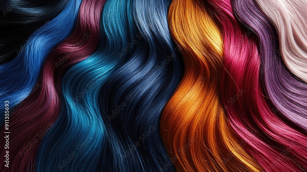 Detailed view of a hair dye color palette with an array of striking shades and tones. Detailed view of a hair dye color palette with an array of striking shades and tones.