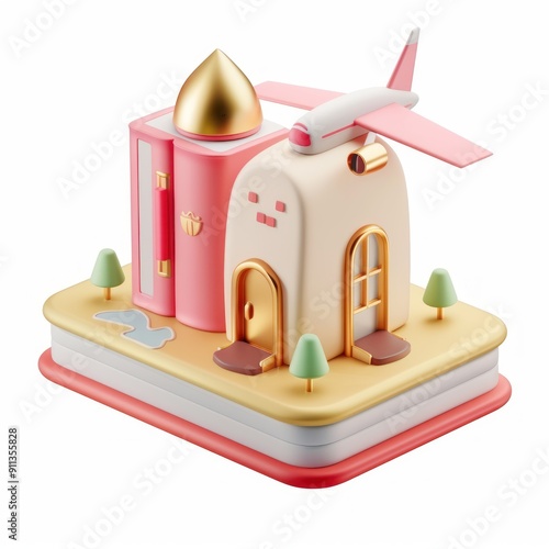 3D Illustration of a House with a Plane on a Book photo