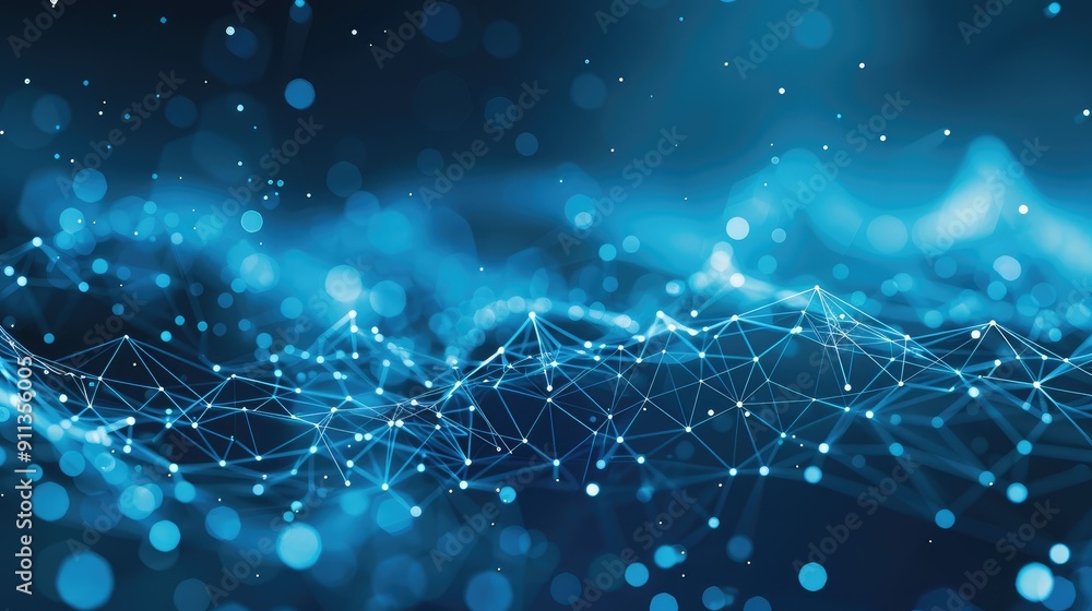 Blue abstract background with a network grid and particles connected Blue abstract background with a network grid and particles connected